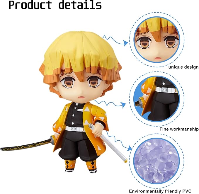 3.95インチ 鬼滅の刃 フィギュア 嘴平伊之助 フィギュア おもちゃ アニメキャラクター 顔が変わる人形 ホームオフィス 装飾 オーナメント キャラクター 像 コレクター収集品 (善逸 3.93インチ)